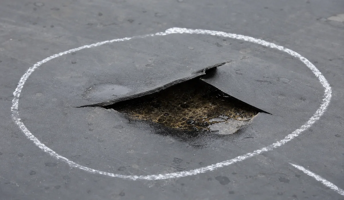 Puncture in EPDM flat roof membrane