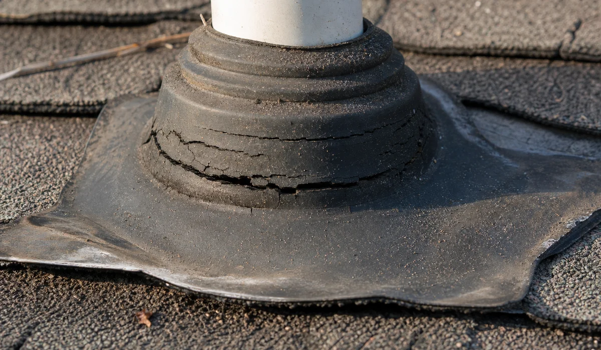 Cracked pipe boot on a plumbing vent