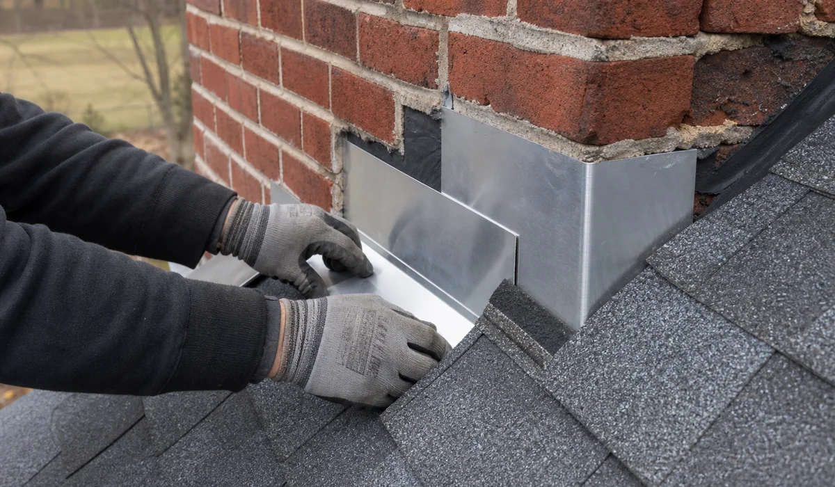 Step flashing repair at a Newington chimney