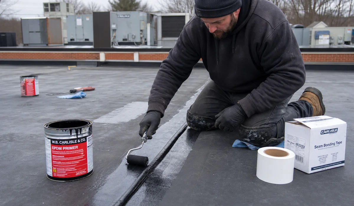 EPDM membrane repair on a small commercial flat roof