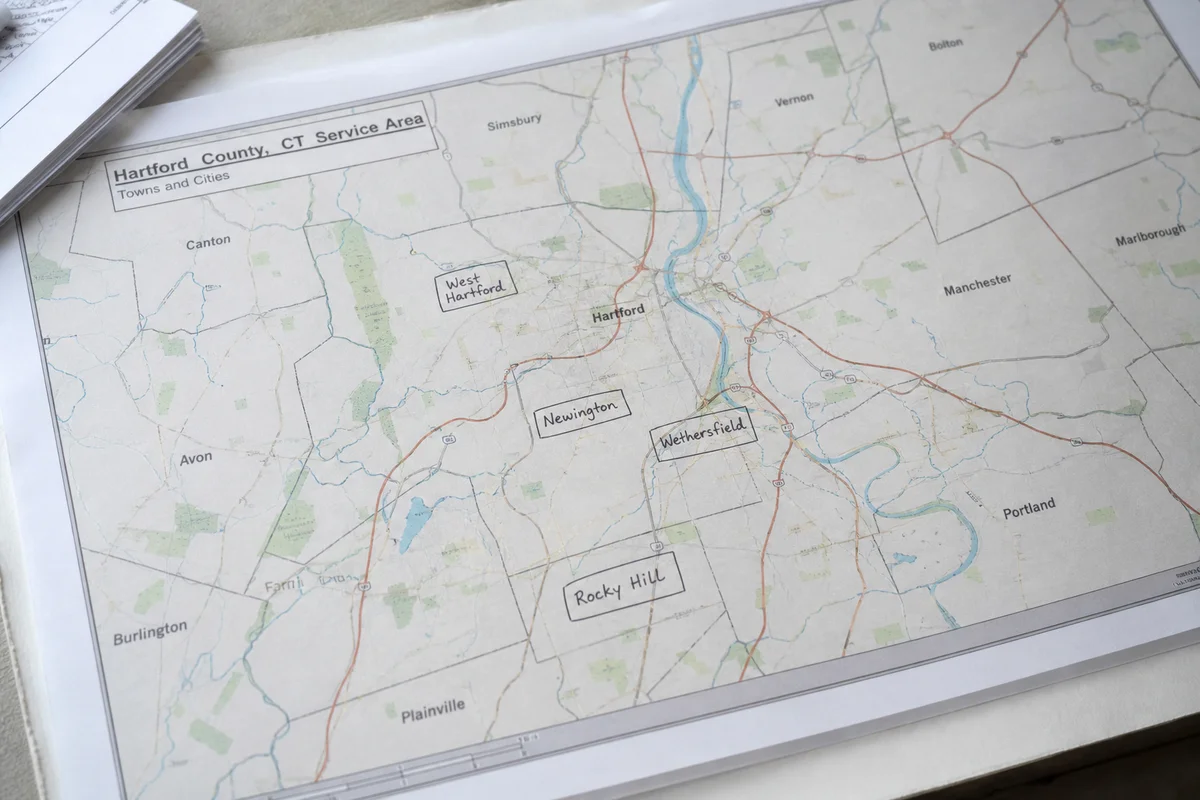 Hartford County service area map