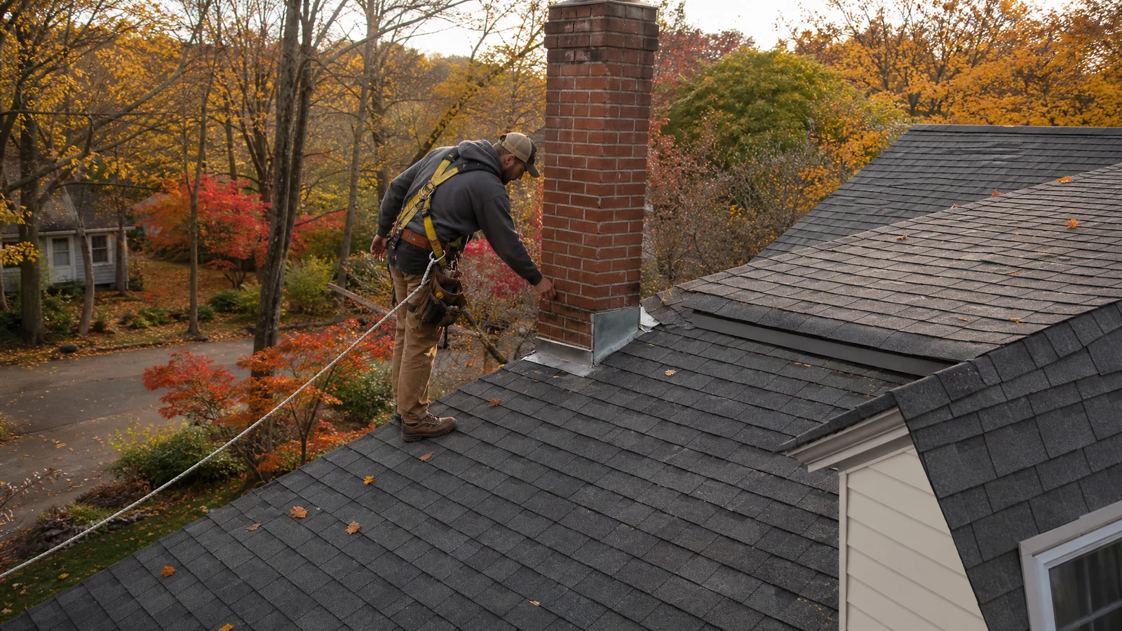 Autumn roof inspection in Connecticut