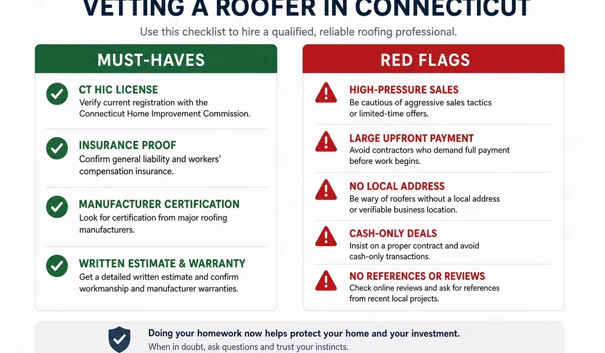 Roofer vetting checklist for CT homeowners