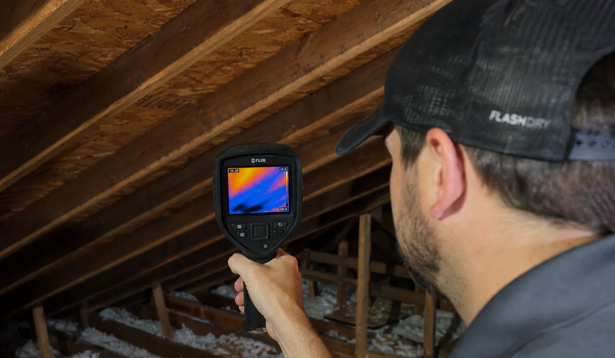 Thermal imaging leak detection in a Newington attic